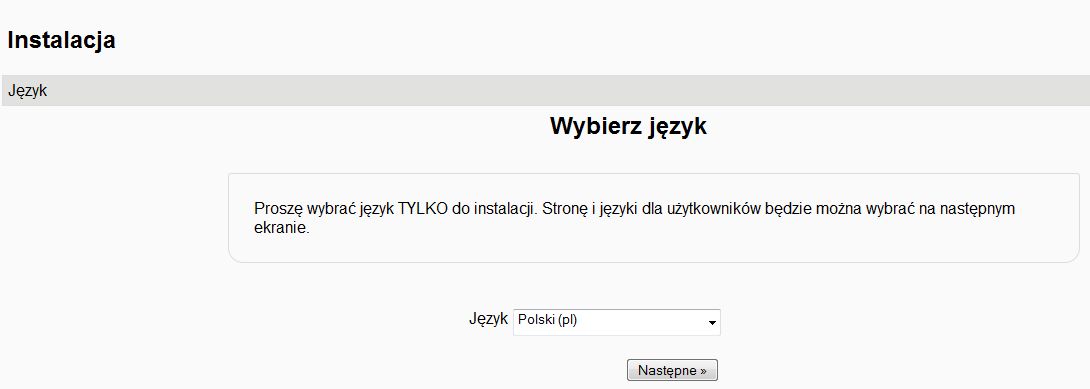 Wybór języka instalacji moodle