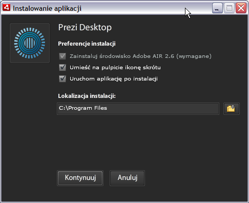 Instalacja aplikacji Prezi Desktop